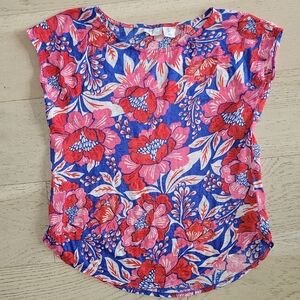 Sigrid Olsen Pink and Red Floral Linen Blouse